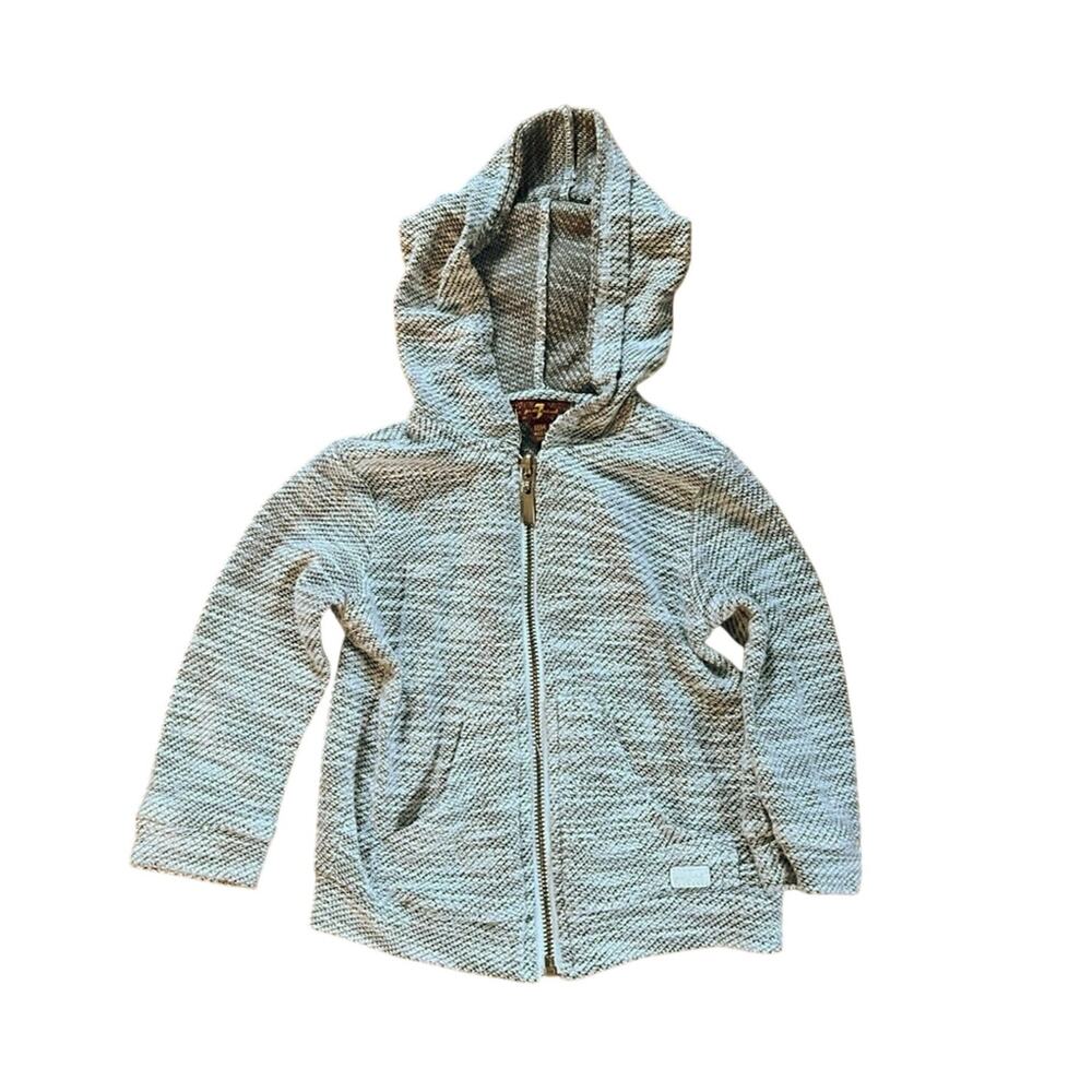 7 For All Mankind Kids Gray Space Dye Full Zip Textured Hoodie | 12-18M